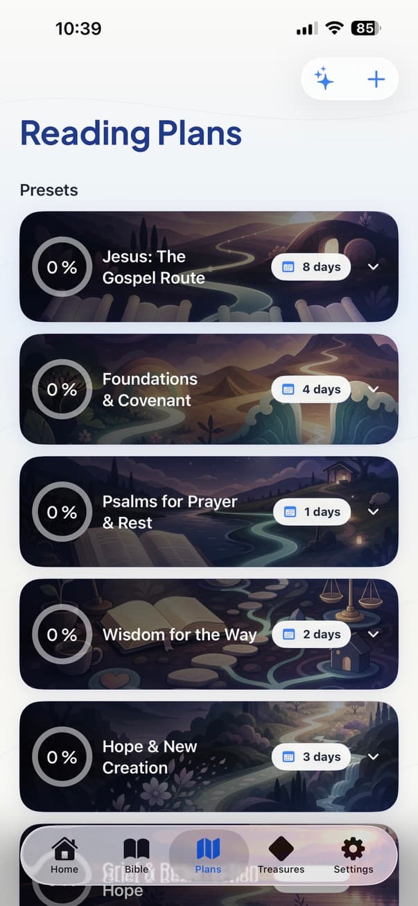 BibleRoute reading plans screen