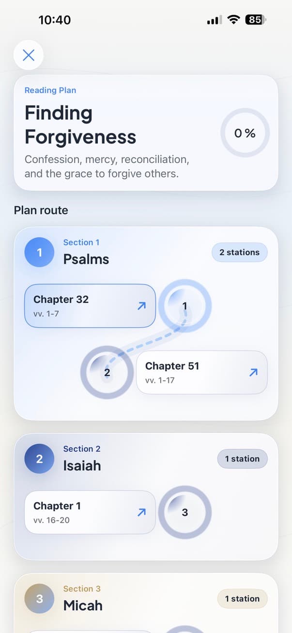 A reading route broken into Bible passages and stations